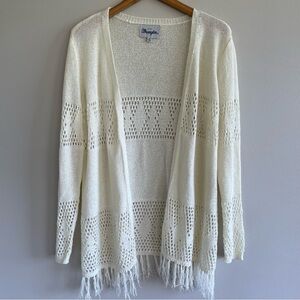 Wrangler Women's Cream Open Knit Fringe Sweater Size Medium